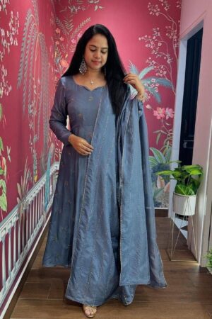 Chinon Embroidered Anarkali Suit Set with Dupatta – Exclusive Festive Collection
